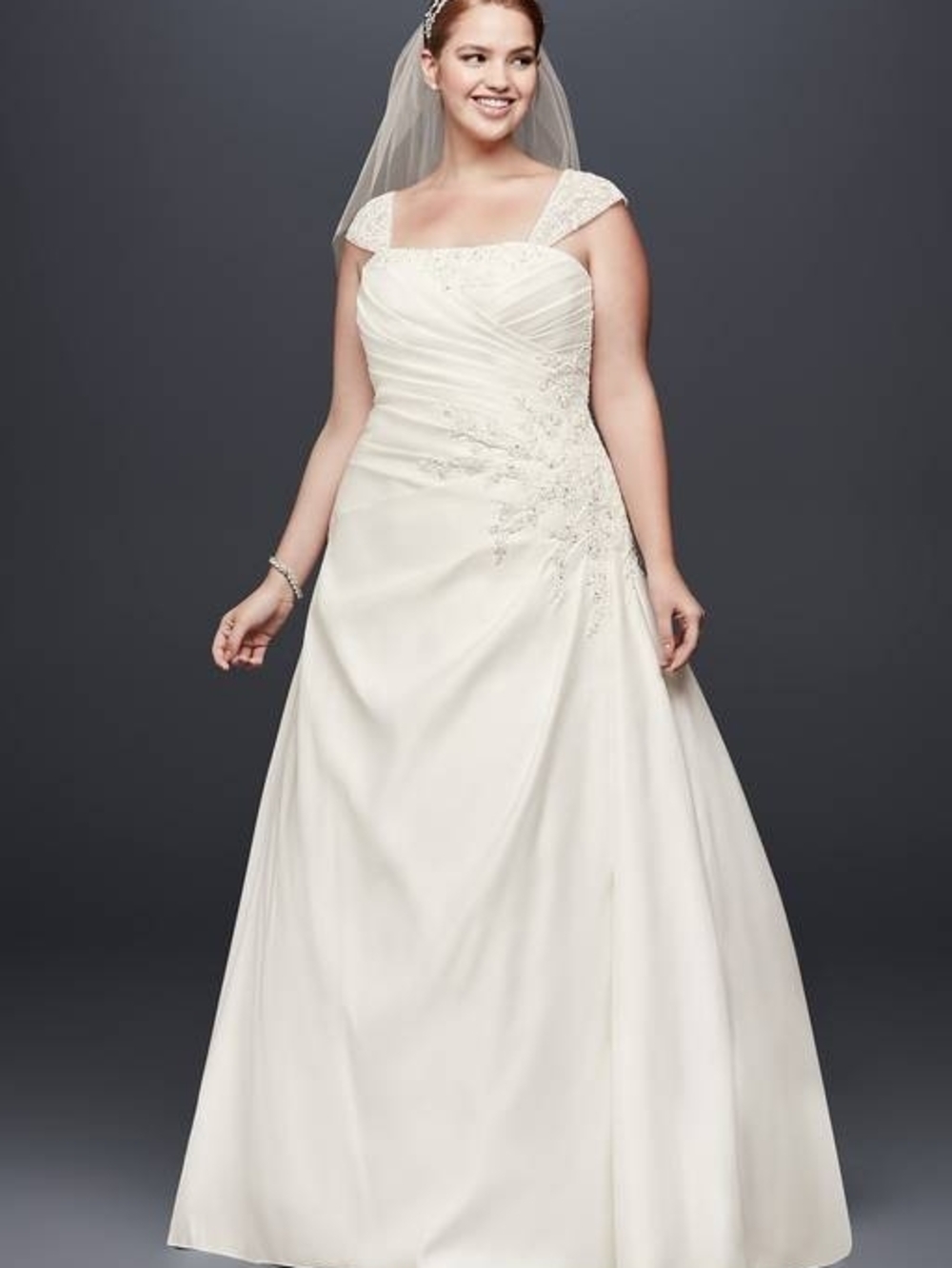 David's Bridal Ivory Wedding Dress - Strapless Beaded Bodice